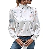 WDIRARA Women's Paisley Print Mock Neck Blouse Puff Long Sleeve Frill Trim Boho Shirt Tops