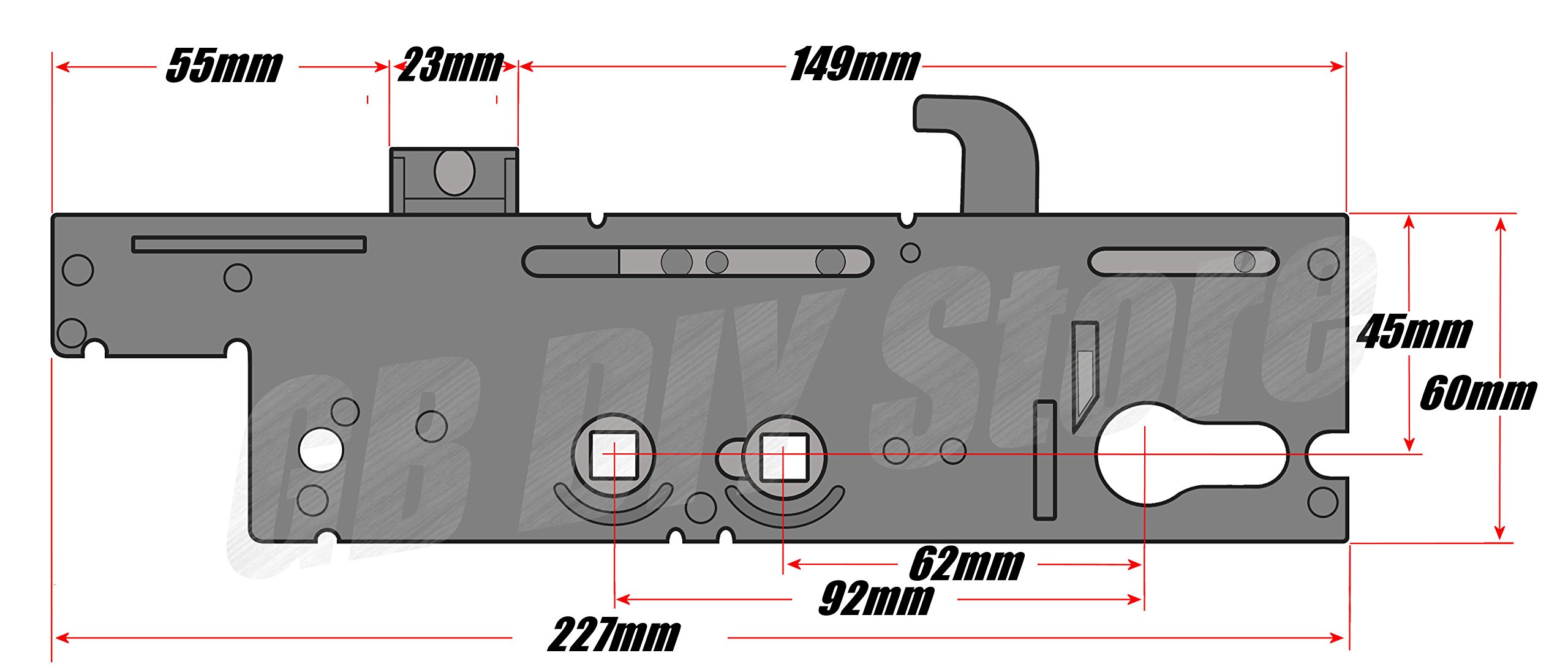 Door Lock Case Gear Box 45mm Backset 2 Spindle With Hook