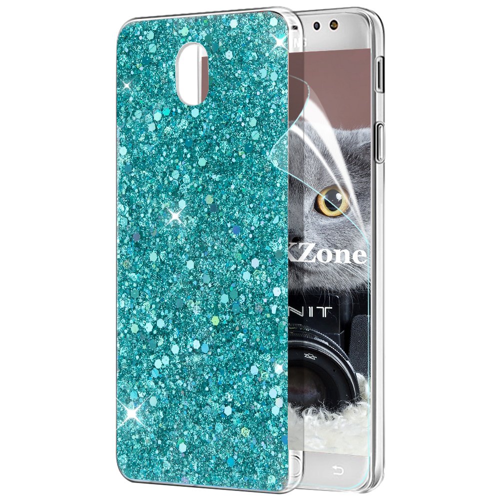OKZone Compatible Galaxy J7 2017 Phone Case, Bling Glitter Sparkle Design Slim Fit Soft Gel TPU Skin Cover Anti-scratch Protective Shining Fashion Style Case for Samsung Galaxy J7 2017 (Green)