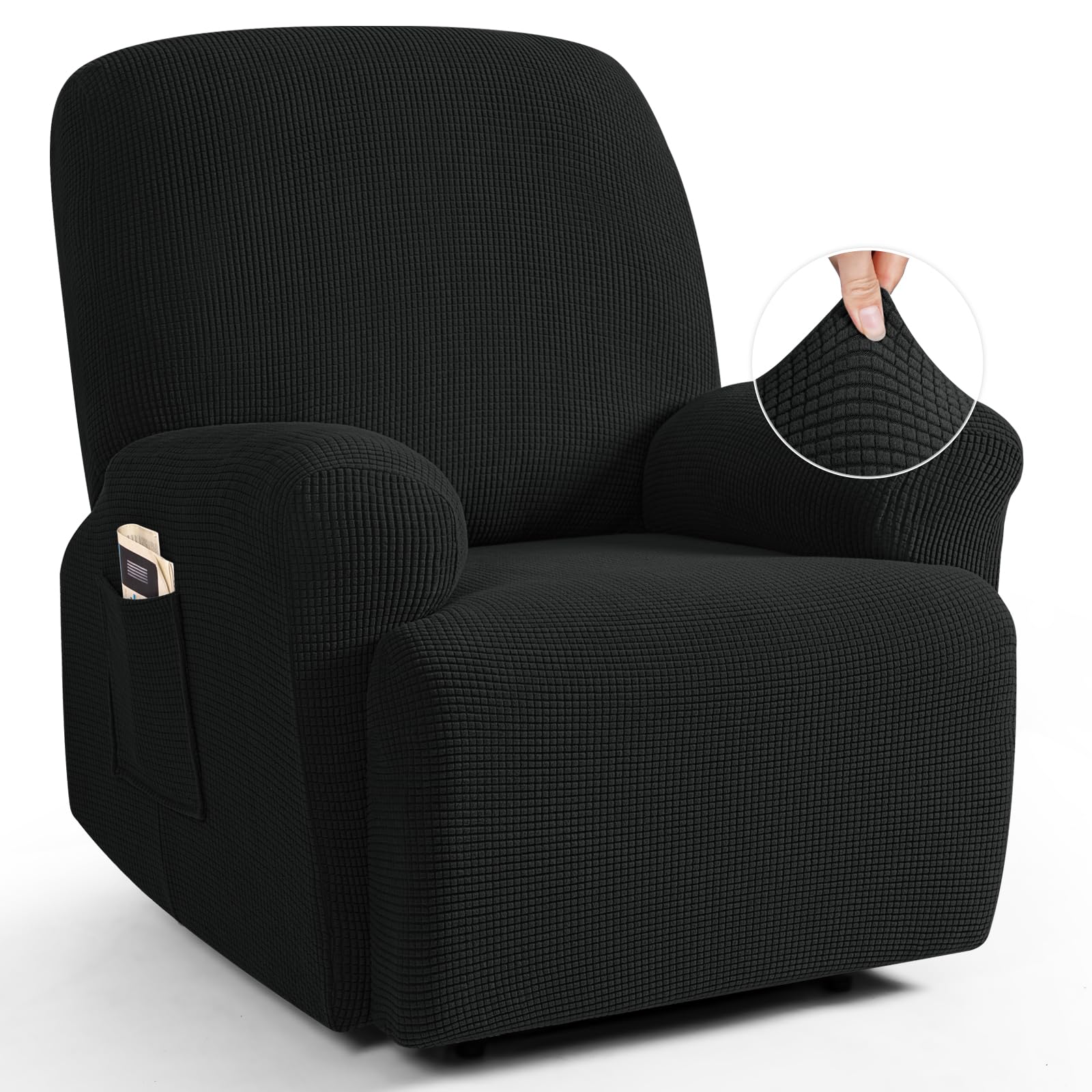 Photo 1 of TAOCOCO Recliner Cover 4-Pieces, Recliner Stretch Sofa Slipcover, Recliner Cover 1 Seat, Couch Protector Soft, Furniture Protector Covers with Elastic,Chair Covers Jacquard Pattern (Black)