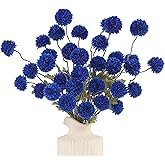 DuHouse 6pcs Artificial Flowers Faux Silk Pompon Mum,Silk Small Mini Chrysanthemum Ball with Stems for DIY Wedding Bouquets Centerpieces Vase Home Table Kitchen Decorations(Dark Blue)