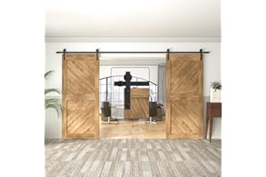 WINSOON 12FT Double Sliding Barn Door Hardware Kit, Double Doors Track Kit, J Shape Hanger, fit Double 36" Wide Wood Door