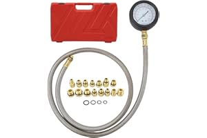 Oil Pressure Test Tool with 15 Adapters, 0 to 150 psi Gauge, Flexible Tube Pressure Tester Kit Universal for Vehicles