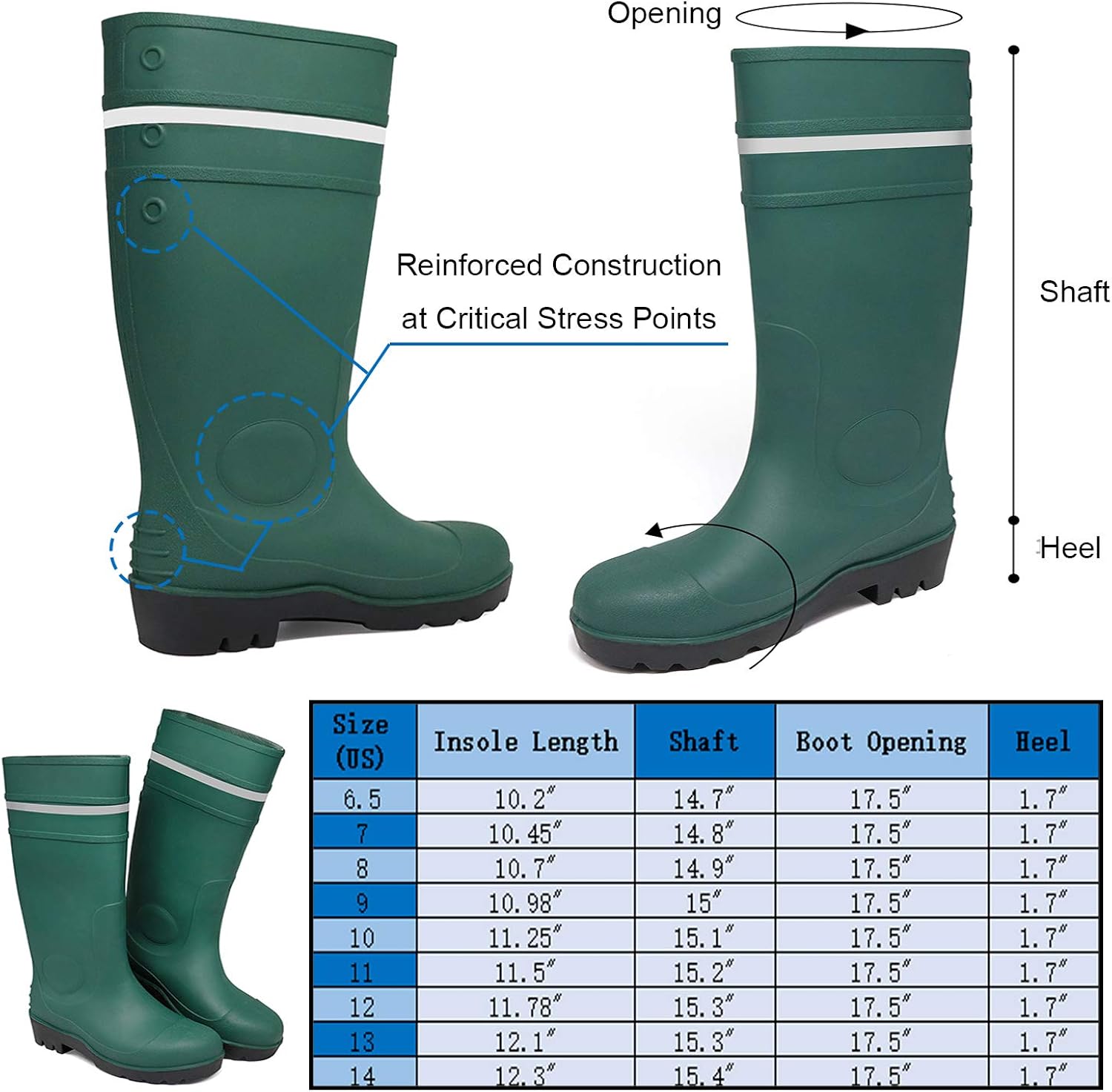 Reliancer Steel Toe Mens Waterproof Work Boots 15 Rain and Snow Kneed