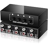 FlyroadUp 4x1 RCA L/R + 3.5mm Aux Bi-Directional Stereo Audio Switcher | 4 in 1 Out Passive A/B Analog Stereo Audio Switch Selector Box 1 in 4 Out Audio Splitter Only 1 of 4 Outports Works at a time