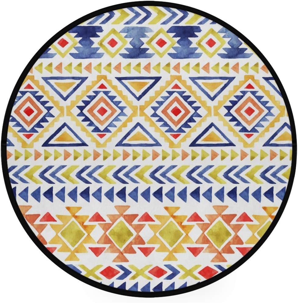 Bohemia Boho Area Rugs Round Rug Non-Slip Soft Carpet Yoga Baby Kid's Play Pet Floor Mat for Bedroom Living Room Playroom
