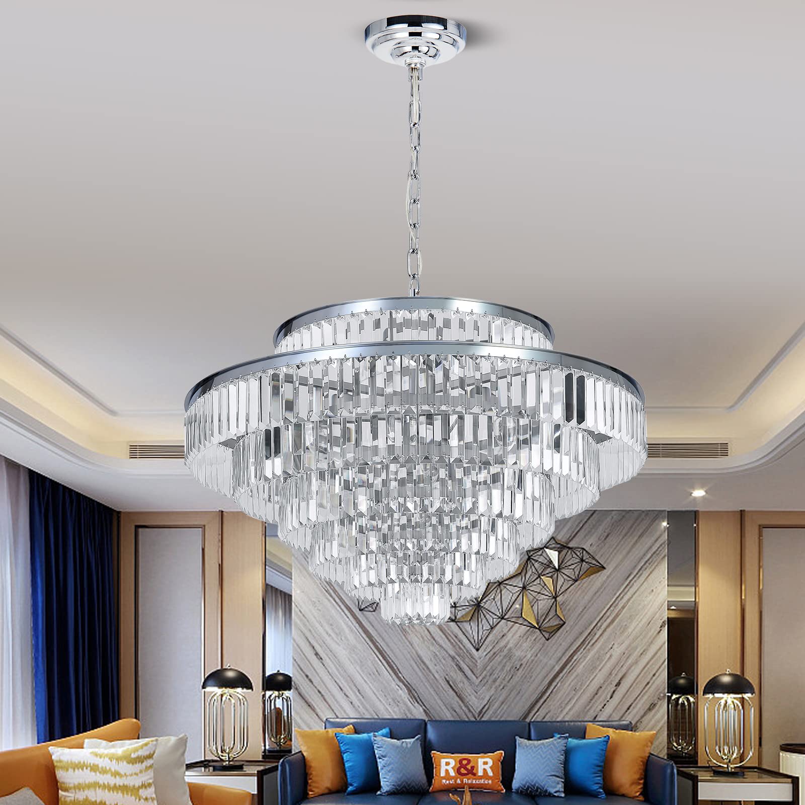 Photo 1 of  ** SIMILAR *** Lt-vt Crystal Chandeliers Modern Style Chrome 39 inch & Lights Round Hanging Classic Pendant Ceiling Chandelier Lighting Fixture 7-Tier for Dining Room Living Room