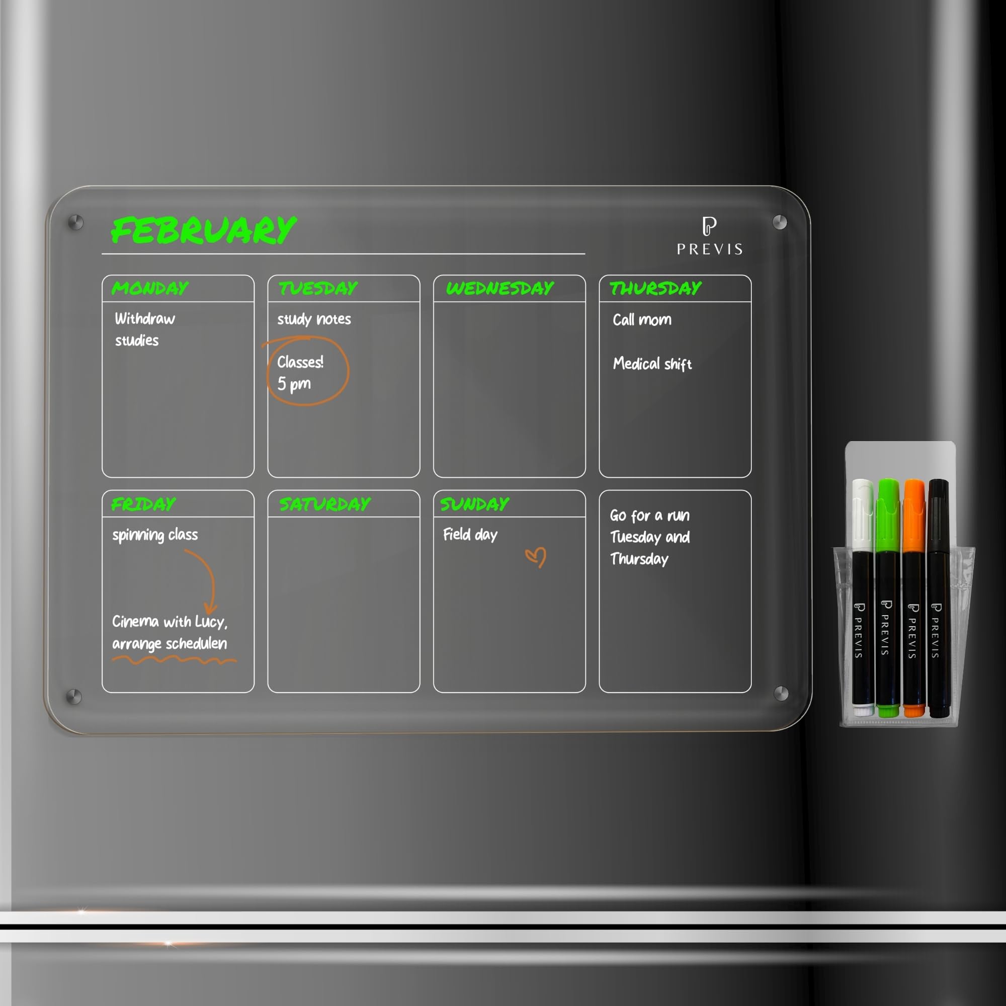 PREVIS Brand Weekly Magnetic Fridge Planner A3 Transparent Plexiglass (30 x 40 cm) with 4 Premium Markers – Transparent Acrylic Fridge Planner – Ideal for Minimalist Organization — image 1