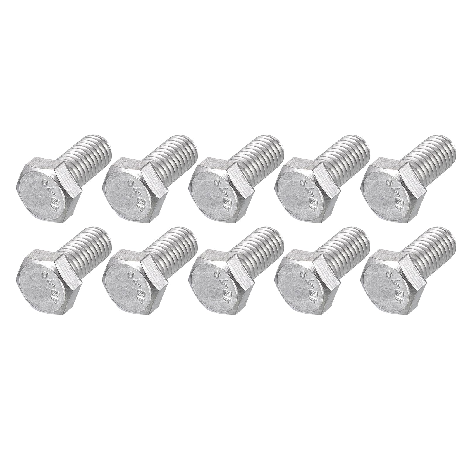 METALLIXITY Hex Bolts (M5-0.8x10mm) 50Pcs, 304 Stainless Steel Coarse Fully Threaded Hex Head Screw Bolt Machine Screws - for Furniture Repair, Silver