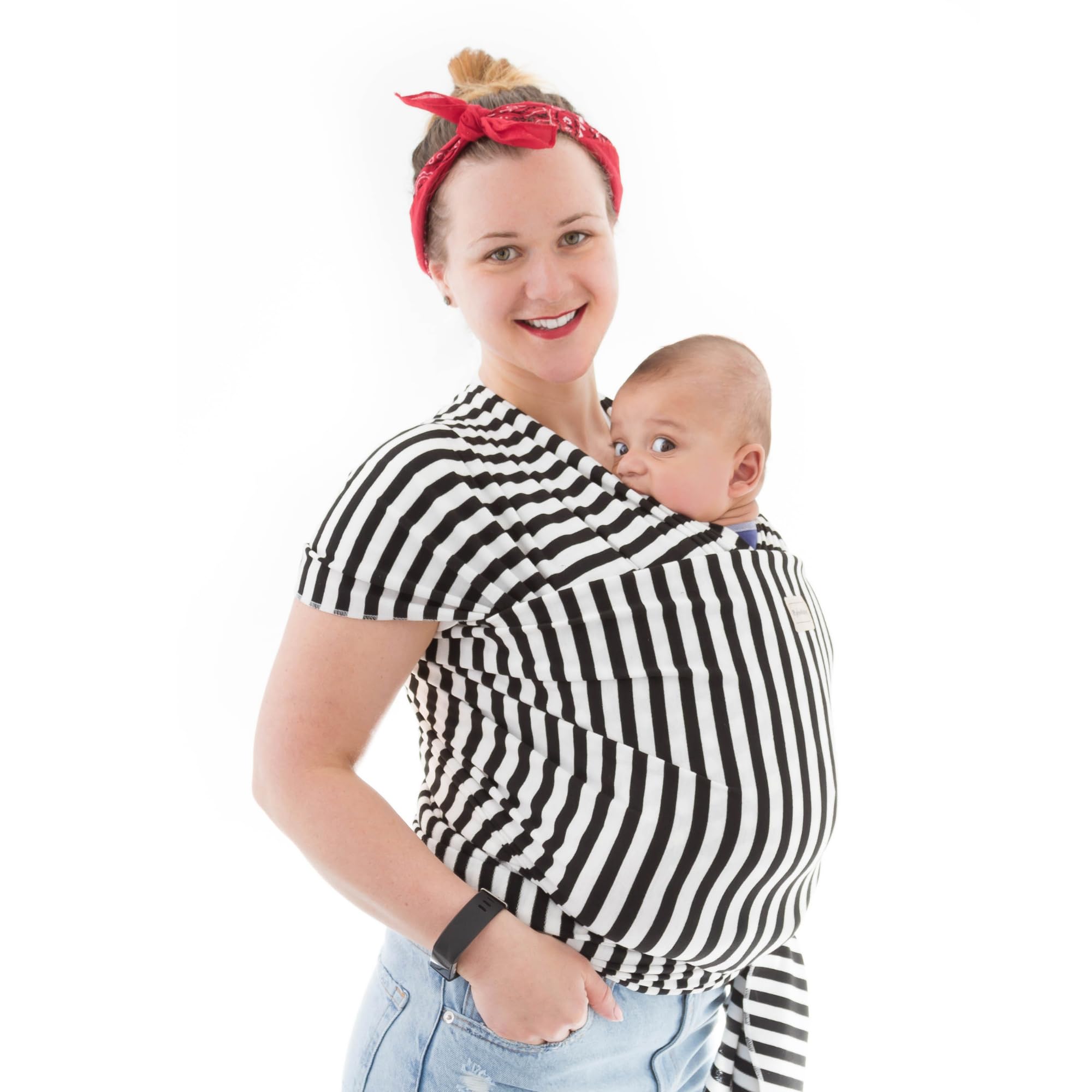 Baby Sling Wrap Newborn to Toddler Carrier 7-35lb - Soft Stretchy Baby Wrap Sling - Safety Tested - Hands-Free Baby Wrap Carrier - Newborn Sling (Black Stripe)