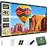 AAJK Outdoor Projector Screen 120 inch, Washable Projector Screen 16:9 Foldable Anti-Crease Portable Projector Movies Screen 