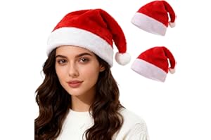Christmas Hat 2 Pack for Men Women, Plush Xmas Hat for Adults Holiday Headwear for Christmas New Year Party Gatherings