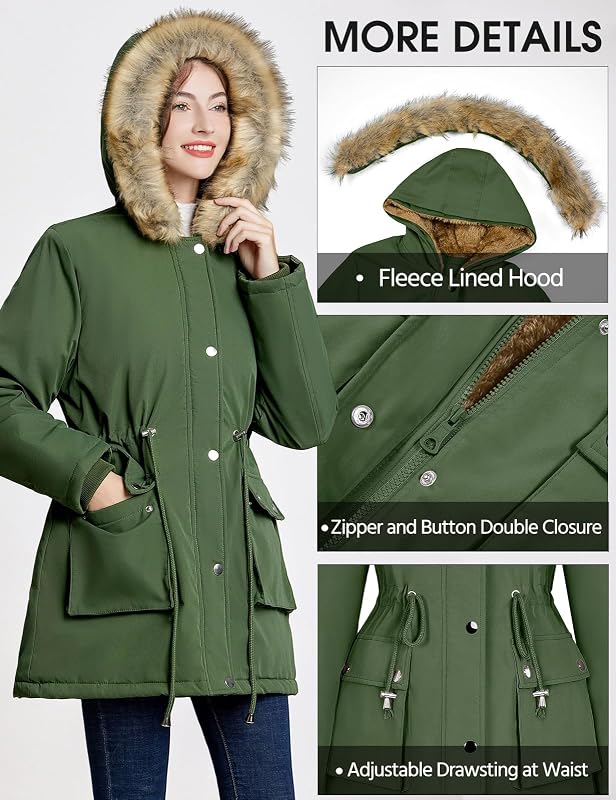 Parka Manteau Femme Hiver Chaud Hydrofuge (Vert, L)