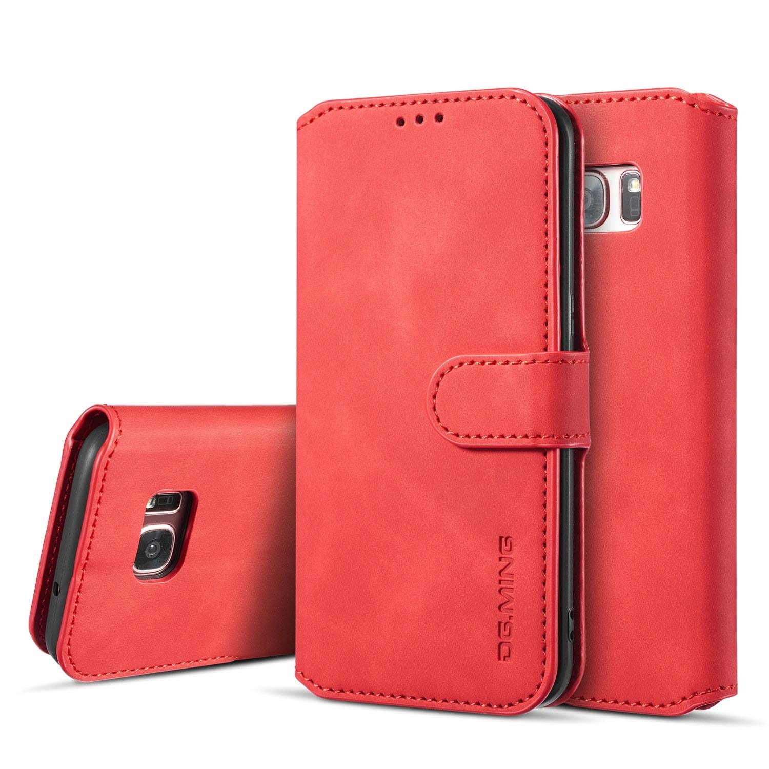 UEEBAI PU Leather Case for Samsung Galaxy S7 Edge, Vintage Retro Premium Wallet Flip Cover TPU Inner Shell [Card Slots] [Magnetic Closure] Stand Function Folio Shockproof Full Protection - Red