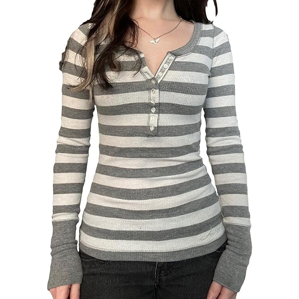 Women's Y2K Long Sleeve Striped Shirt Vintage Lace Patchwork Off