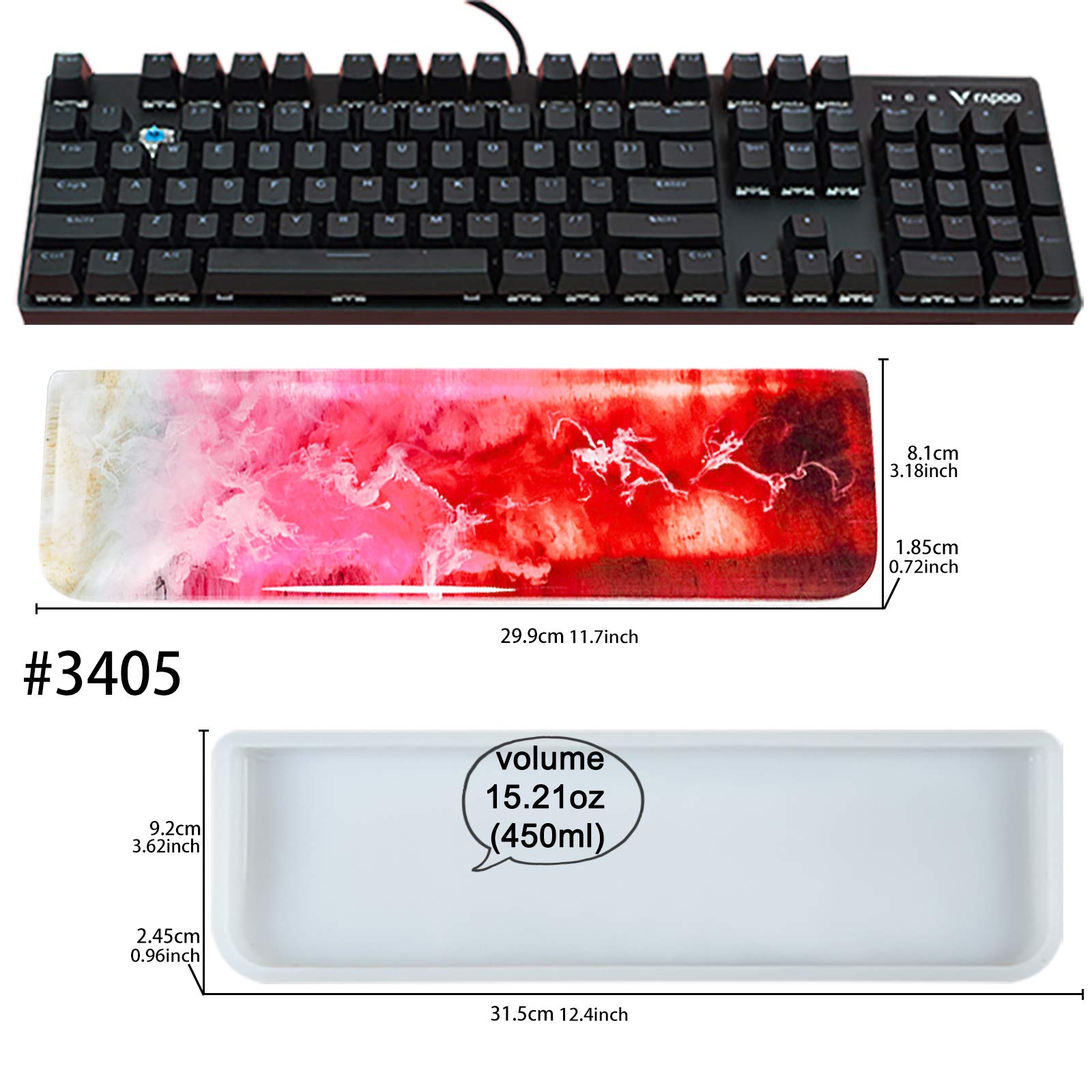 Keyboard Wrist Rest Epoxy Resin Silicone Mold 11.8x3.14x0.75inch