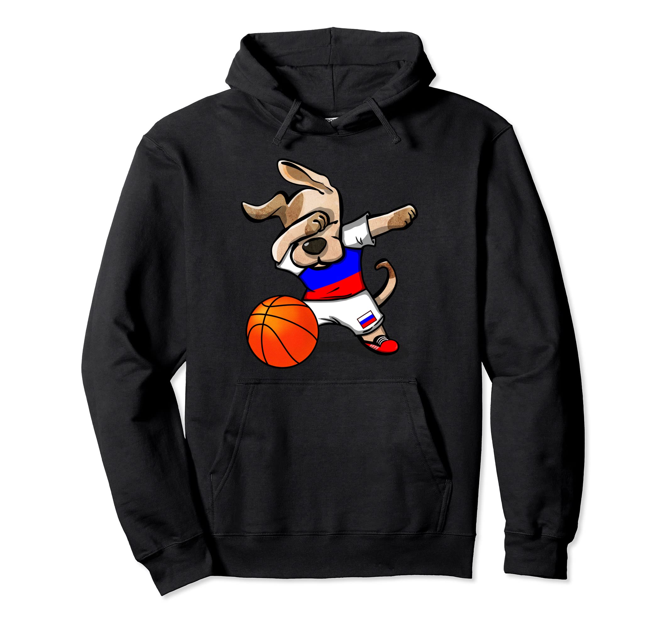 Funny Dabbing Dog Russia Basketball - Russian Flag Sport Pullover Hoodie