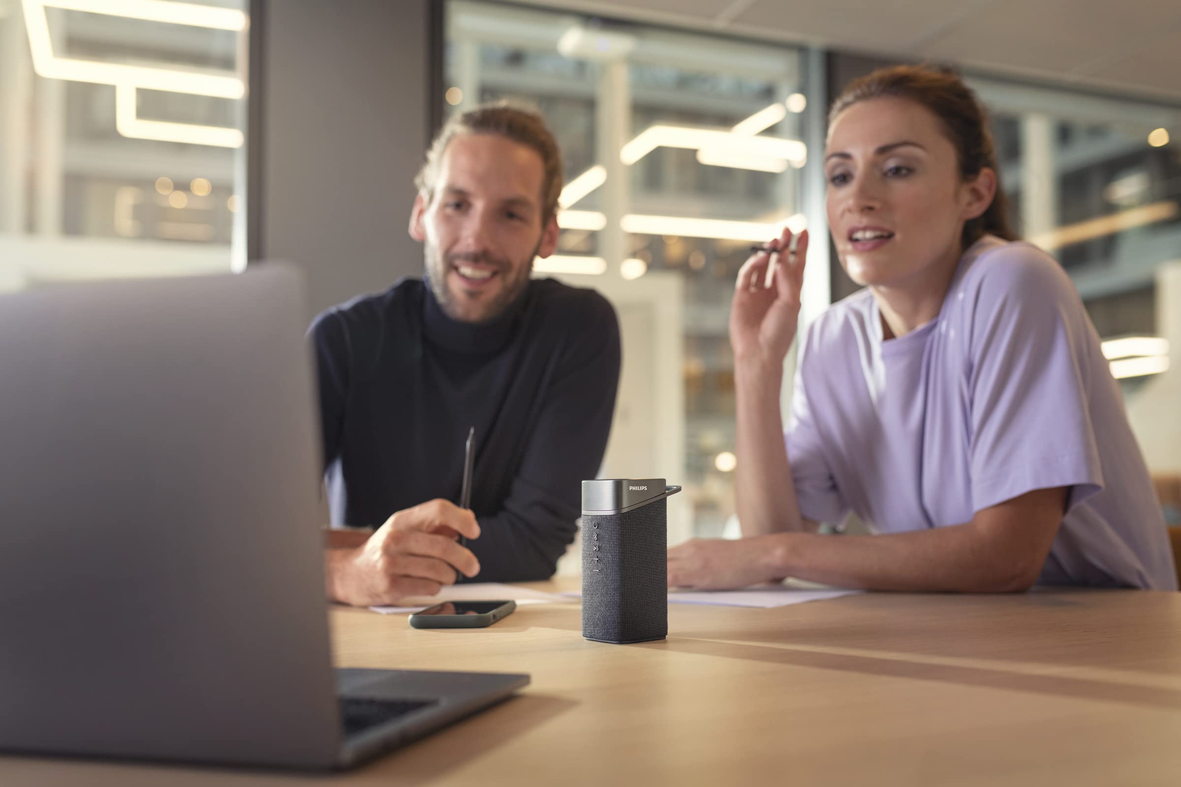 PHILIPS S3505 Wireless Bluetooth Speaker with Bold Sound, Kvadrat Speaker Fabric, Up to 10 Hours Playtime, IPX7 Waterproof, Shower Ready, Small Size, Gray
