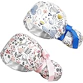 FADACHY Scrub Caps Women,Ponytail Holder Working Cap with Buttons Ribbon Tie for Laies,Surgical Nurse Cap Long Hair