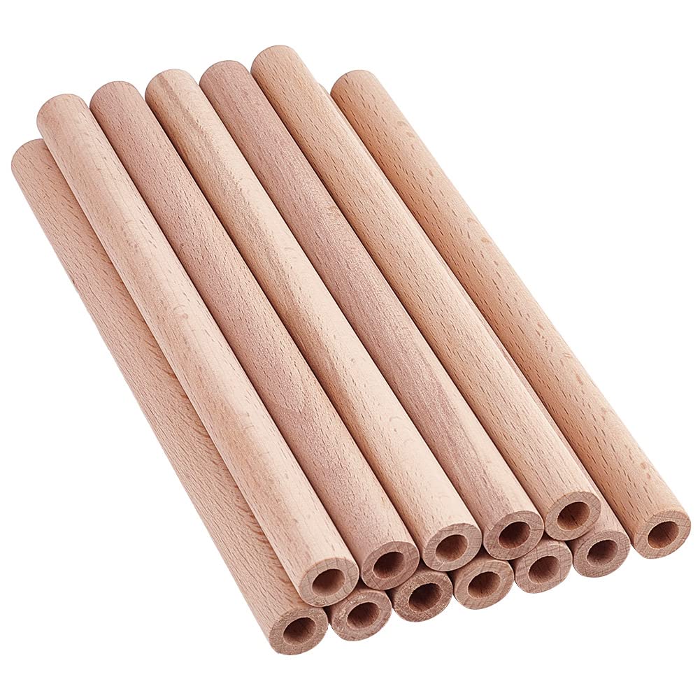 OLYCRAFT 12Pcs 20x1.5cm Hollow Wood Sticks Round Wooden Dowel Rods with 8mm Hole Unfinished Beech Hollow Woods Rods Natural Wood Round Rod for DIY Crafts Arts Projects