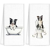 OINDADE Funny Border Collie Dog Hand Towels Set of 2, Gifts for Border Collie Dog Owners Lovers, Cute Puppy Pet Decor for Bathroom, Funny Pet Lovers Toilet Hand Towels for Bathroom Washroom, 16x24In