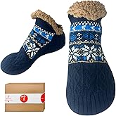 SOJOFEL Fluffy Slipper Socks with Grips for Men & Women - Warm Winter Fuzzy Thermal Cozy Soft Socks for Christmas 1 Pair