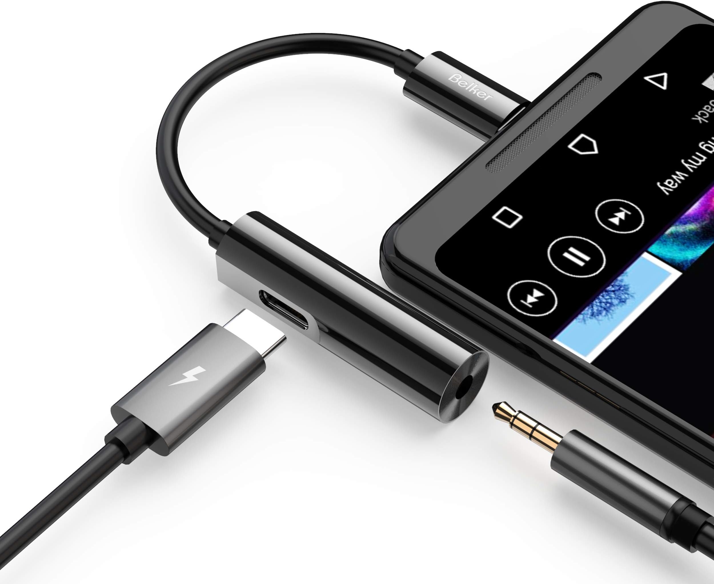 USB C to 3.5mm Audio Adapter Belkertech USB C PD Charge Splitter 2 in 1 Type C to 3.5mm Aux Stereo Earphone Headset Headphone Fast Charging for IPad Pro 2018 Pixel 2/2XL Pixel 3/3XL