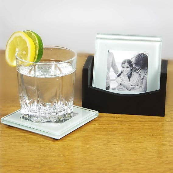 Fifth Avenue Crystal Glass Photo Coasters with Caddy Home