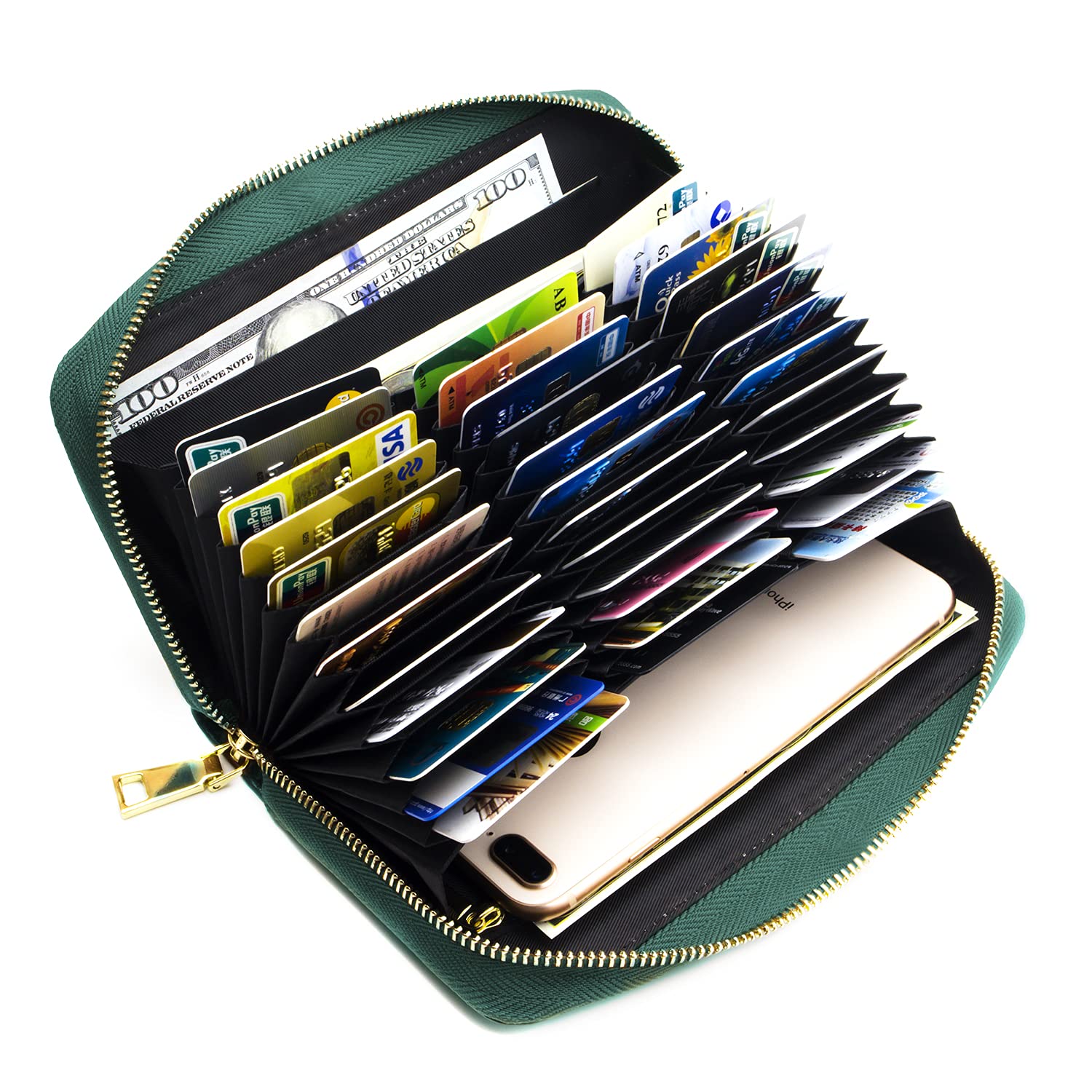 ANDOILT Genuine Leather Purses for Women Wallet Mens RFID Blocking Credit Card Holder Zipper Purse Cell Phone Handbag Green