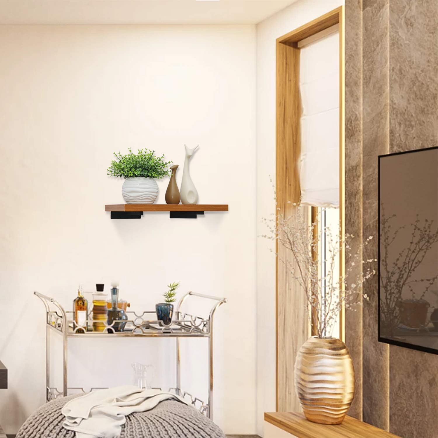 Floating Shelves with Brackets Wall Mount, Heavy Duty Wood Shelving with Metal Hardware, Rustic Hanging Shelf Decoration for Livling Room, Kitchen and Office, 8 Inch Deep: Home & Kitchen