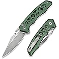 CIVIVI Anaaki Folding Pocket Knife, 2.98" Nitro-V Blade Aluminum Handle with Reversible Clip, Lightweight Skeletonized EDC Knife for Camping Hiking C24039-3, Green