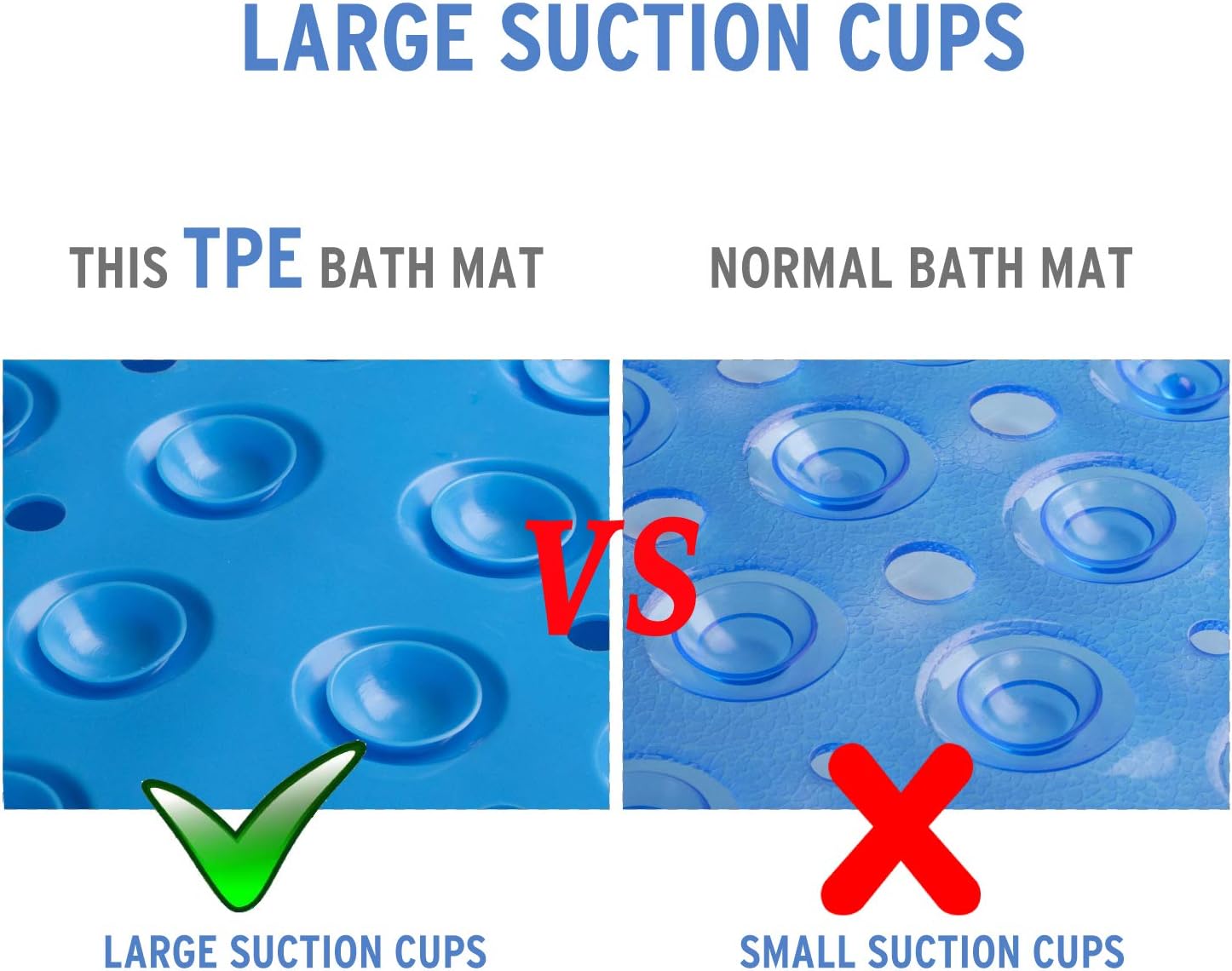 AmazerBath Bath Tub Mat, Larger Suction Cups Bath Mats with Strong Grip, Safe TPE Material, Machine Washable, Non-Slip Shower Mats for Bathroom, 39 x 16 Inches (Blue): Home & Kitchen