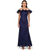 Adrianna Papell Womens Floral Ruffle Gown