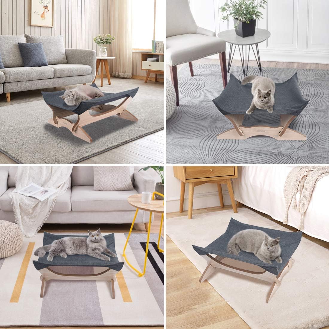 Elevated Cat Beds Cat Hammock Pet Cots Small Dog Beds Wooden Detachable Wooden Frame Square Hanging Cat Sofa Pet Furniture Sleeping Washable for Rabbit Cat Kitten Puppy Indoor/ Outdoor Sunshine grey : Pet Supplies
