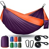 Camping Hammock Lightweight, Portable Hammocks Parachute Hammock with Two Tree Straps, Single or Double Travel Swing Nylon Camp Hammocks, Outdoor Essentials for Beach Backpacking Hiking, Orange