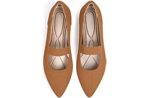 TINGRISE Women's Flats Shoes Pointed Toe Knit Washable Ballet Comfortable Dressy Mary Jane Flat