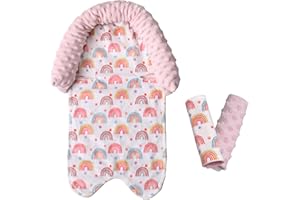 BORYOKUN Car Seat Head Support Infant & Strap Covers, Infant Car Seat Insert for Newborn, Soft Minky Dot Baby Car Seat Cushion for Strollers, Swings, Bouncers