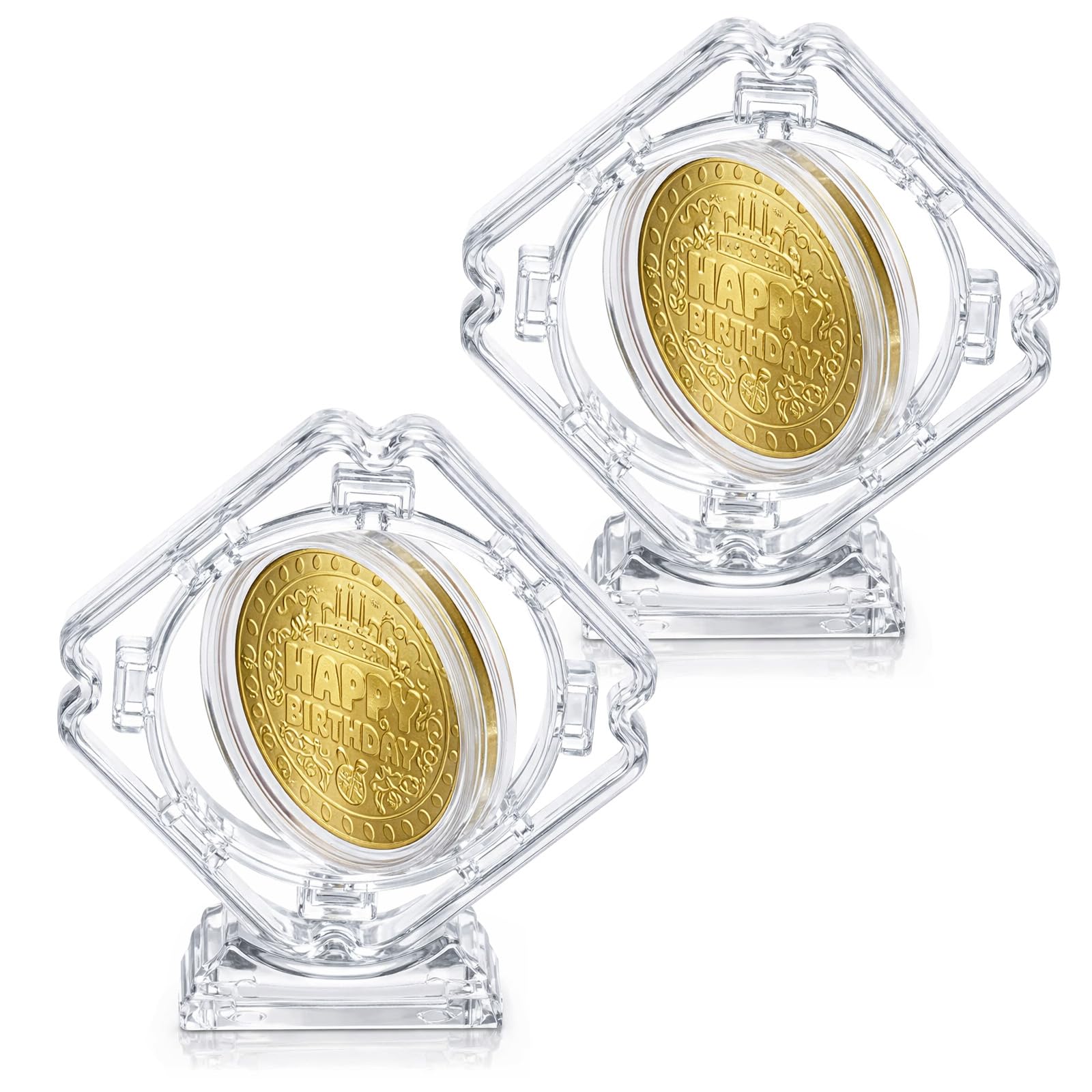 Photo 1 of 2 Pcs Coin Display Case Stand Holders for Collectors, Standing Coin Display Case Clear Acrylic Coins Protector 3D Rotatable Floating Coins Capsules Frame for Collectors Medallion Medal (1.6X 1.6in)