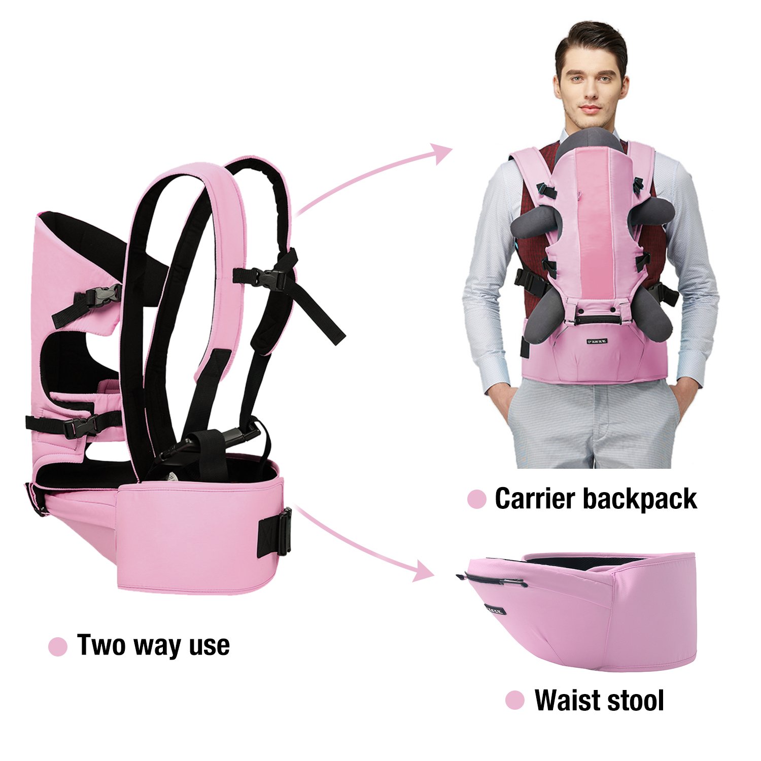 Kissfairy Baby Carrier New Design Toddler Backpack Baby Backpack (Pink)