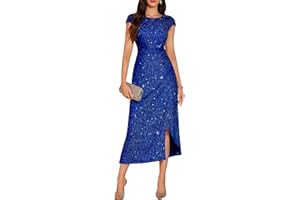 DRESSTELLS Formal Wedding Guest Dresses for Women, Sequin Cocktail Prom Party Sparkly Bridesmaid Evening Fit Flare Gala Dress