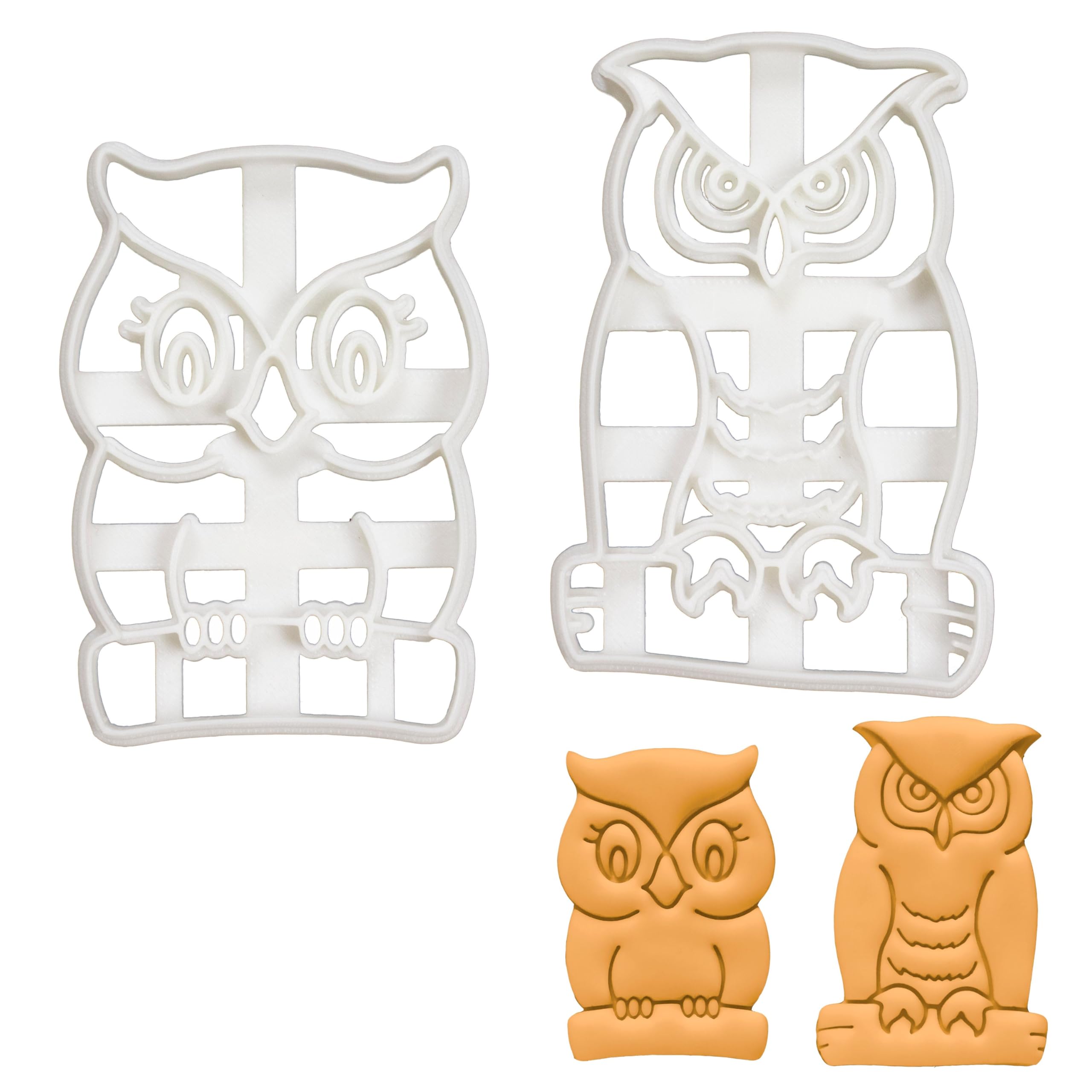 BAKERLOGY Set of 2 Great Horned Owl and Cute Owl Cookie Cutters - Detailed Biscuit Cutter Design for Baking and Crafts, Ideal on Fondant, Dough, Clay