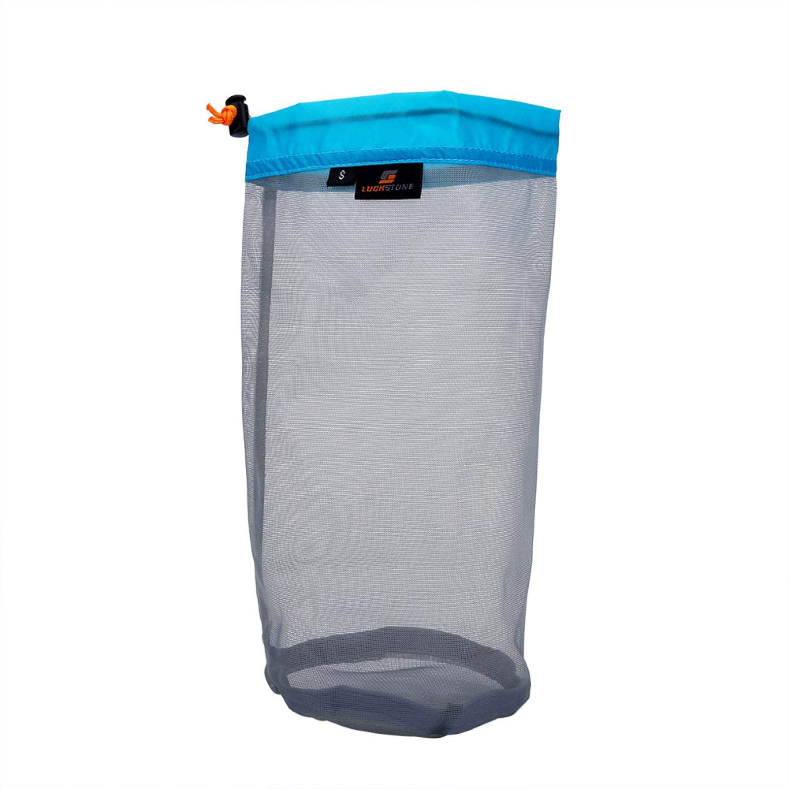 Drawstring Storage Bag, Nylon Mesh Stuff Sack for Travelling, Camping and Hiking (S-Blue)