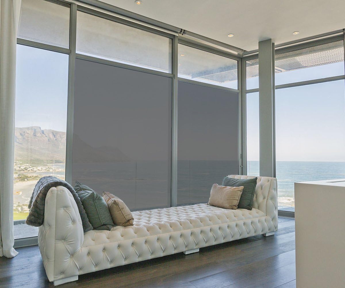 FENTIS Reflective Window Film Black One Single Way Mirror Solar Film Non Adhesive Static Cling Glass Film Heat Control Anti UV Window Tint for Home and Office 90x200cm - Image 4