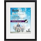 Americanflat 11x14 Picture Frame with Shatter-Resistant Glass - Use as 8x10 Frame with Mat or Display 11x14 Photo Without Mat - Signature Collection - Picture Frames for Wall Display - Black