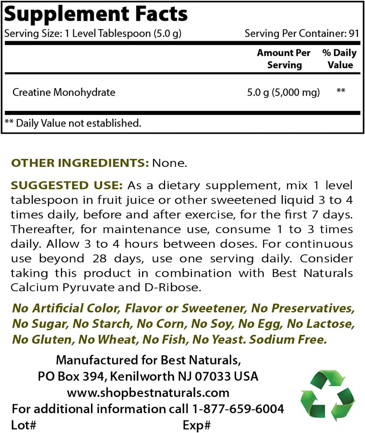 Best Naturals Creatine Monohydrate 1 Lb Pure Powder by Best Naturals, 453.6 g (Pack of 1) - Image 3