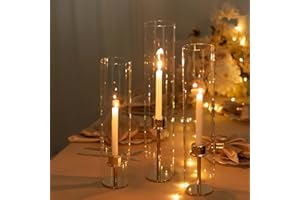EFAVORMART.COM Efavormart Set of 3 Clear Glass Pillar Hurricane Candle Shades, 3.5" Wide Open End Candle Holder Shades - 15",17",19"