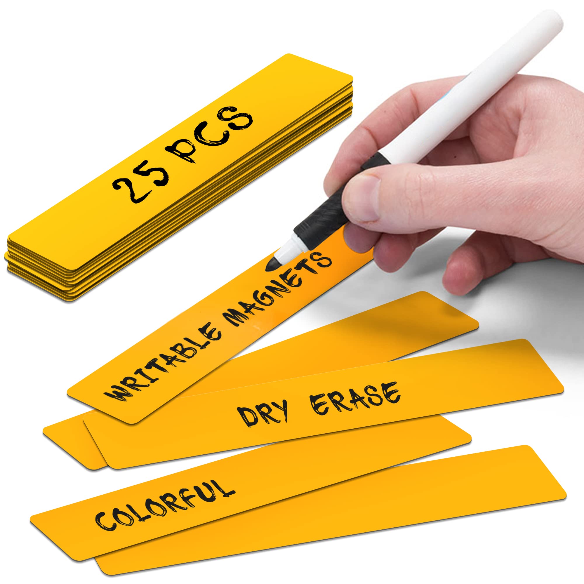 Magnetic Notes or Magnetic Sticky Notes 6 x 1 Inch - Orange - Set of 25 Magnets - Dry Erase - Write, Clean and Reuse