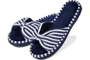 DL Women's Memory Foam Open Toe Slide Slippers with Cute Bow and Cozy Terry Lining, Slip-on House Shoes Spa Mules Sandals with Indoor Outdoor Rubber Sole