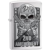 Zippo Lighter: Second Amendment, Skull and Guns - Brushed Chrome 78702