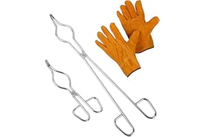 KEILEOHO 16 Inch & 8 Inch Crucible Tongs with General Gloves Set, Stainless Steel Professional Grade Crucible Kit Metal Refining Casting Tool